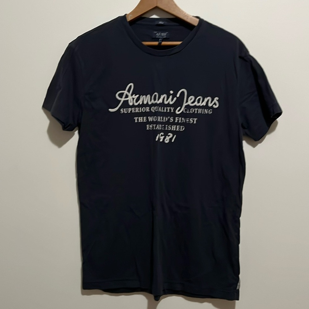 Armani Jeans navy blue logo shirt size L slim fit